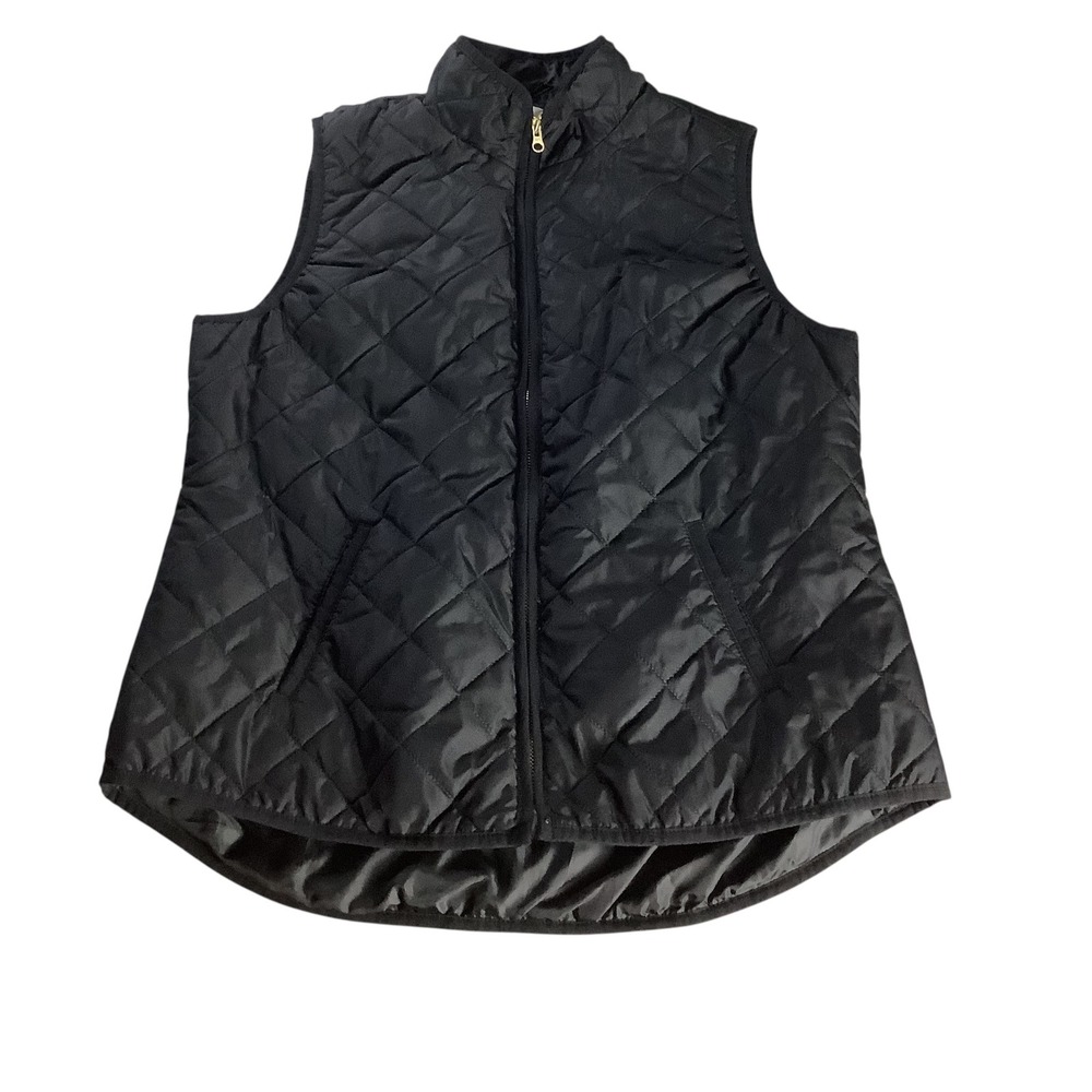 Old Navy Vest Womens Large Black Quilted Full Zip Diamond Stitch Casual Classic